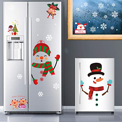 Product Cover Whaline 64Pcs Christmas Stickers for Refrigerator,Window and Wall,Snowman Snowflakes Christmas Window Clings Decal Stickers,Holiday Xmas Decorations for Fridge, Door, Garage, Office Cabinets(4 Sheets)