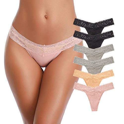 Product Cover CULAYII Womens Thongs, Cotton Lace Thongs Underwear Pack Sexy Breathable Bikini Panties Soft Stretch Thongs for Women