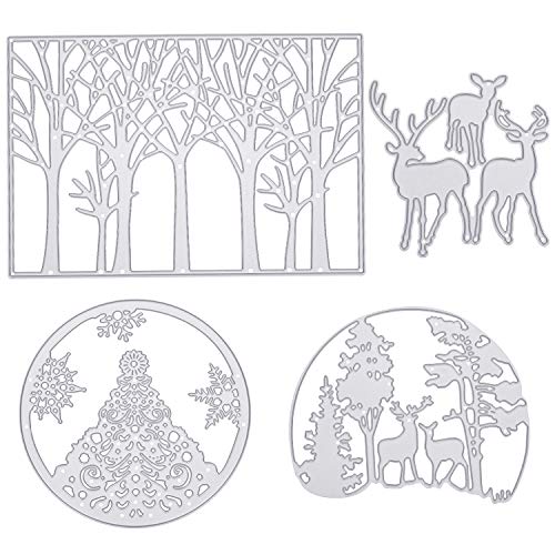 Product Cover 4 Pieces Christmas Metal Cutting Dies Tree Snowflake Deer Pattern Cutting Dies for DIY Scrapbook Paper Card Making Craft Decoration Supplies