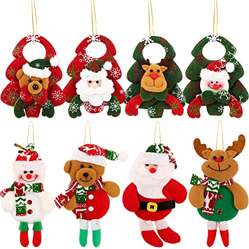 Product Cover Boao 8 Pieces Plush Christmas Ornaments Set Christmas Tree Plush Hanging Decorations with Snowman Santa Claus Reindeer Design for Xmas Tree Home Office (Style Set 2)