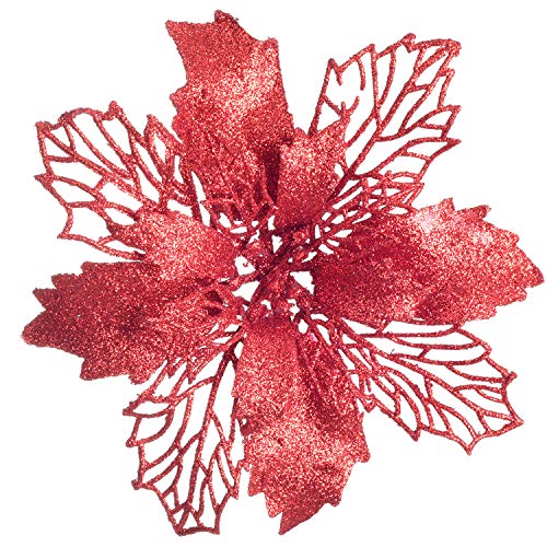 Product Cover Artiflr 16 Pcs Christmas Poinsettia Flowers, Artificial Flowers Glitter Poinsettia Christmas Wreath Christmas Tree Ornaments for Christmas Decorations, Red