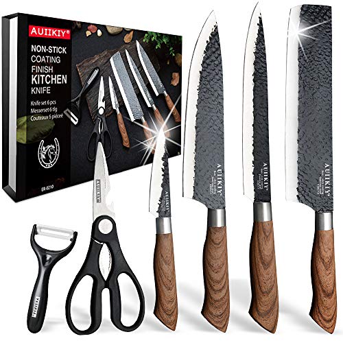 Product Cover 6 Pieces Professional Kitchen Knives Set With Giftbox, High Carbon Stainless Steel Forged Kitchen Knife Set, Sharp Chef Knife Set For Chef Cooking Paring Cutting Slicing