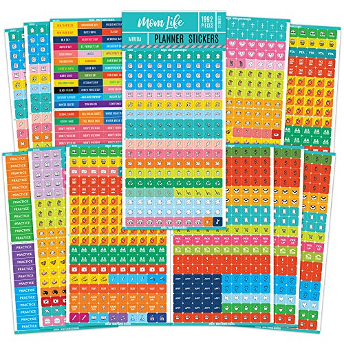 Product Cover Mirida Planner Stickers - 1992 Mom Calendar Icons, Variety Pack for Household Chores, Budget, Kids' School Events, Daily Errands - for Adults Organizer