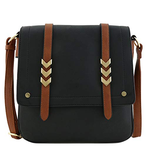 Product Cover Double Compartment Large Flapover Crossbody Bag with Colorblock Straps