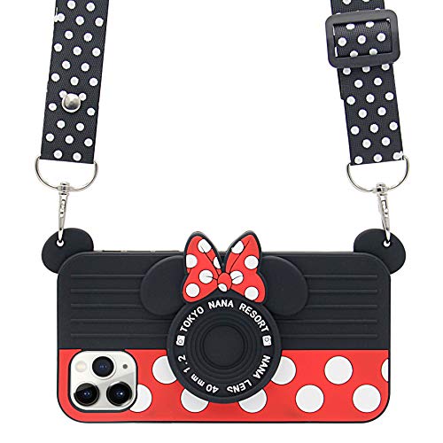 Product Cover MC Fashion iPhone 11 Pro Max Case, Cute 3D Minnie Mouse Polka Dots Camera Case with Lanyard, Shockproof and Protective Soft Silicone Case for Apple iPhone 11 Pro Max 6.5 inch 2019