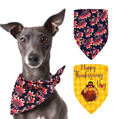Product Cover Pohshido Dog Thanksgiving Bandana Fall Constume Triangle Bibs for Pets, 2 Pack Reversible Puppy Holiday Bandana Small Medium Large Dog Turkey Scarf for Dogs Cats Pets Animal
