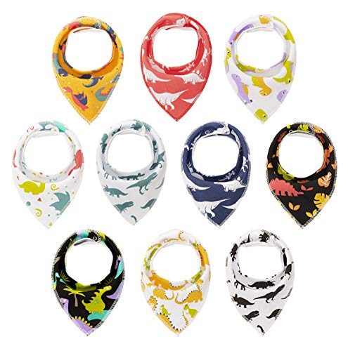 Product Cover 10-Pack Dinosaur Bandana Bibs for Baby Boys for Drooling Feeding and Teething