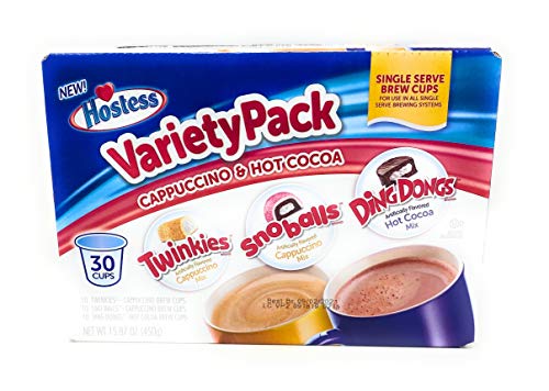 Product Cover Hostess Variety Pack Cappuccino and Hot Cocoa 30 Single Serve Brew Cups Twinkies Snoballs Ding Dongs