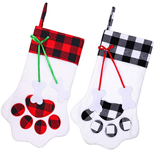 Product Cover URATOT 2 Pack Christmas Stockings Pet Paw Christmas Stocking Hanging Christmas Decoration Stocking Fireplace Hanging Stockings for Pet and Christmas Tree Hanging, 18 x 11 Inches (Colors C, 2)