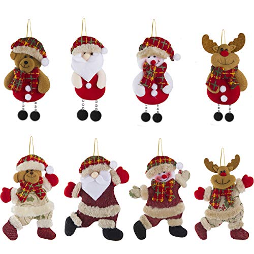 Product Cover Alphatool 8 Pcs Christmas Plush Hanging Ornaments- 8 Cute Xmas Tree Hanging Plush Decorations Festive Season Pendant in Red White Green Santa Snowman Design Doll for Christmas Tree Holiday Party Decor