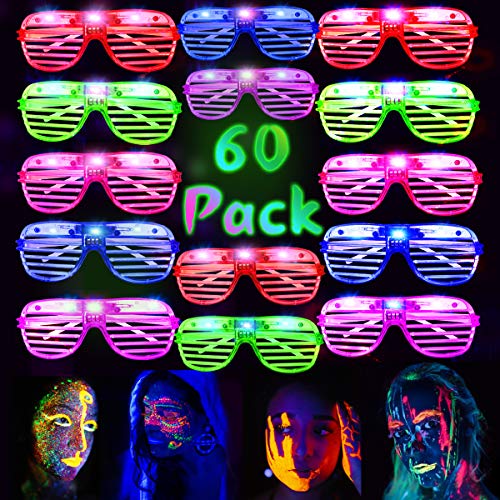 Product Cover HWG 60 Pack LED Party Light Up Glasses, 5 Colors Light Up Shutter Shades Glow in The Dark New Year Gifts RaveClassroom Events Carnival Halloween Birthday Party Favors for Adults Kids