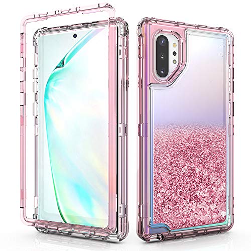 Product Cover QQCASE Galaxy Note 10 Plus Case,Three Layer Hard Clear Glitter Sparkle 3D Flowing Liquid Heavy Duty Sturdy Shockproof Protective Bling Case for Samsung Galaxy Note 10 Plus (2019 Release) Pink