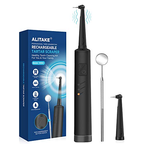 Product Cover Tartar Scraper, Alitake Dental Tools Electric Dental Calculus Remover Teeth Stain Remover Dental Dental Hygiene Kit with Oral Mirror, LED Light and Replaceable Cleaning Heads-Black