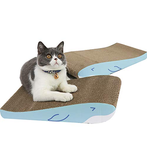 Product Cover MSBC Wide Cat Scratcher Cardboard Whale Shape Set of 2 with Catnip, Kitty Cat Scratching Pad Recycle Corrugate Scratcher Cat Scratch Lounge Long Lasting Reversabl