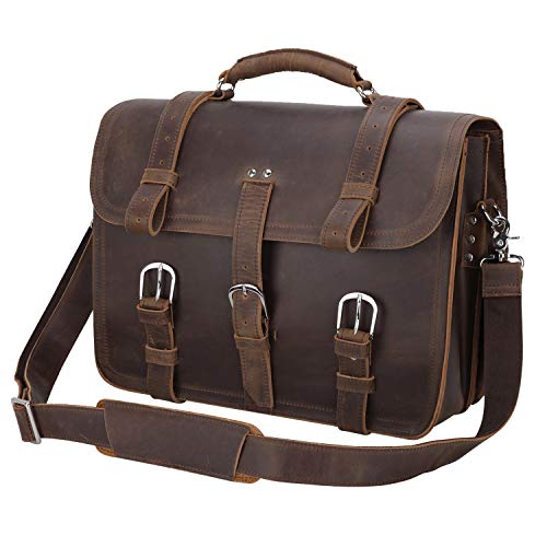 Product Cover Polare Men's Retro Full Grain Leather 16'' Briefcase Shoulder Messenger Bag Fit 14-15.6'' Laptop (2019 Version)