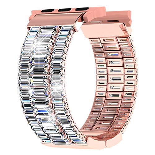 Product Cover FresherAcc Compatible with Apple Watch Band 38mm 40mm 42mm 44mm, Crystal Zirconia Bands Compatible for iWatch Series 5 4 3 2 1, Bling Women Girls Jewelry Wristband (44mm / 42mm Rose Gold)