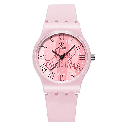 Product Cover Kids Watch,Merry Christmas Girls Watches Pink Cute Silicone Band Quartz Wrist Watch for Children Aged 3-15 with Christmas Socks