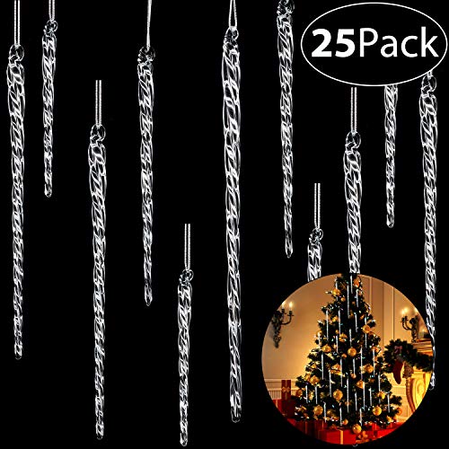 Product Cover Boao 25 Pieces Clear Glass Icicle 3.5-7.8 Inch Twisted Clear Glass Icicle Christmas Ornaments Icicle Decorations Hanging
