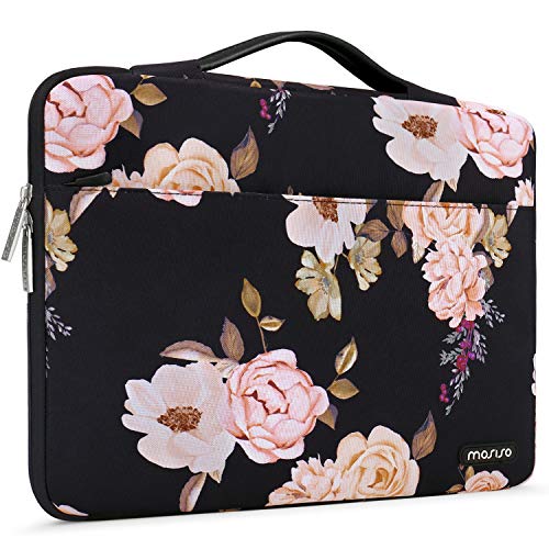 Product Cover MOSISO Laptop Sleeve 360 Protective Case Bag Compatible with 13-13.3 inch MacBook Pro, MacBook Air, Notebook with Trolley Belt, Polyester Shockproof Carrying Case Handbag, Pink Peony