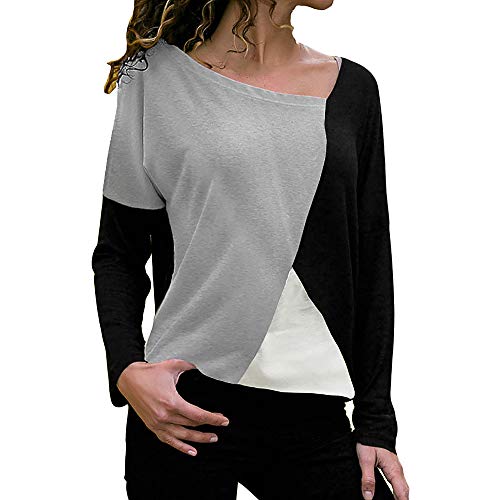 Product Cover Meikosks Women's Color Block T Shirt Long Sleeve Patchwork Tops Loose Casual Blouses Pullover