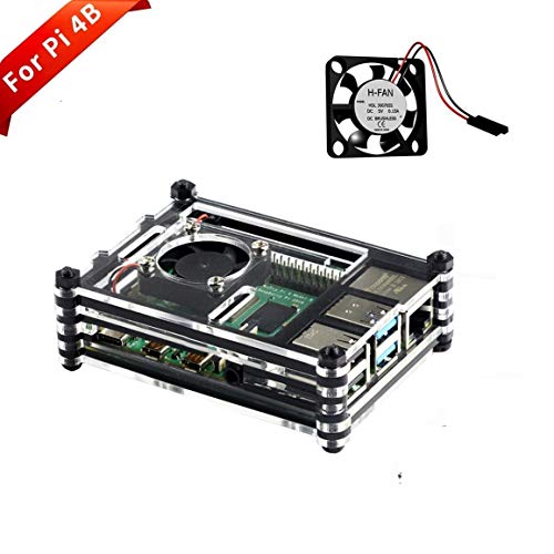 Product Cover Quad Store Acrylic Black and Clear Case for Raspberry Pi 4 Model B, with Cooling Fan (RPI-4_Model-B)