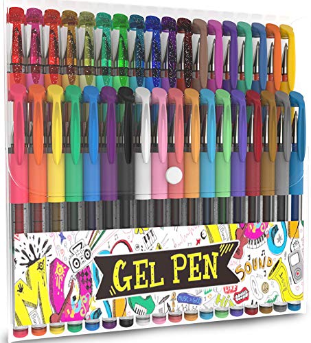 Product Cover 36 Pack Gel Pens Set Colored Pen Fine Point Art Marker Pens for Adult Coloring Books Kid Doodling Scrap-Booking Drawing Writing Sketching Highlighter Glitter Pens