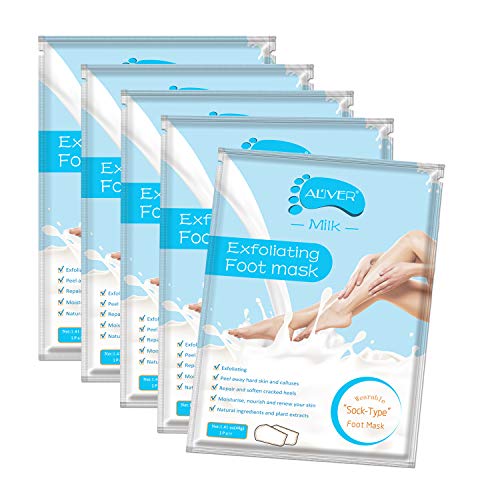 Product Cover Foot Peel Mask - (5 Pack) Peeling Away Calluses and Dead Skin Cells - Exfoliating Foot Mask, Baby Soft Smooth Touch Feet-Men Women (milk)