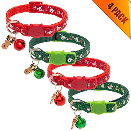 Product Cover KOOLTAIL Christmas Breakaway Cat Collar with Bell - 4 Pack Safety for Cat&Dog Kitten Collars Red and Green