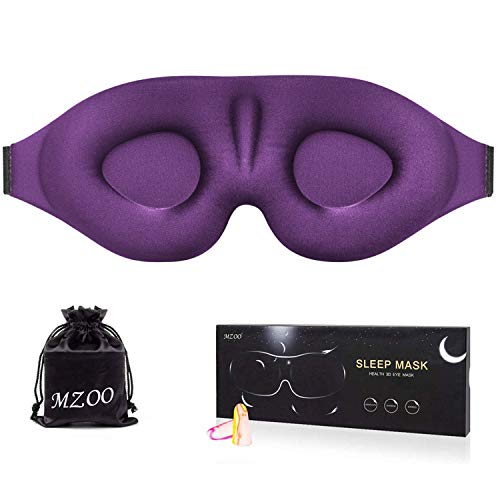 Product Cover MZOO Sleep Eye Mask for Men Women, 3D Contoured Cup Sleeping Mask & Blindfold with Ear Plug, Concave Molded Night Sleep Mask, Block Out Light, Soft Comfort Eye Shade Cover for Travel Yoga Nap, Purple