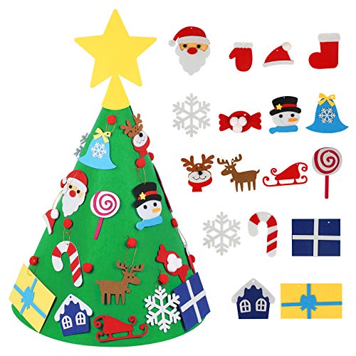 Product Cover LANMOK 3D Felt Christmas Tree, Toddler DIY Xmas Tree with 17pcs Christmas Hanging Ornaments for Kids Xmas Gifts New Year Christmas Home Decorations
