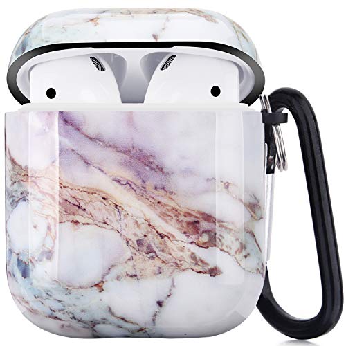 Product Cover Airpods Case - LitoDream Cute Marble Airpods Accessories Protective Hard Case Cover Portable & Shockproof Women Girls Men with Keychain for Airpods 2/1 Charging Case (Lavender)