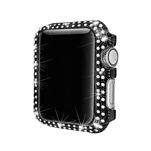 Product Cover Secbolt 38mm Bling Case Compatible with Apple Watch Band, iWatch Series 3 2 1, Stainless Steel Metal Sparkling Crystal Diamond Cover Bezel Rhinestone Full Protective Frame, Bling Black