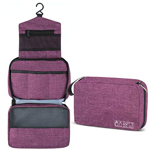 Product Cover Hanging Toiletry Bag, Hizek Portable Travel Toiletry Bag Waterproof Large Capacity Cosmetic Organizer for Women with 4 Compartments & 1 Sturdy Hook,Perfect for Travel/Daily Use (Fuchsia)