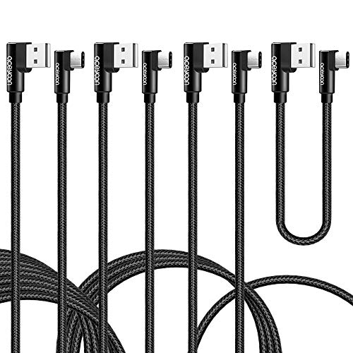 Product Cover [4 Pack] aceyoon 90 Degree USB C Cable 1ft 2ft 3ft 6ft Right Angle Type C Braided Dual L Shape USBC Charging and Data Sync Cord Comaptible for Pixel 2 3 3XL, S8 S9 S10, G6 G5, Mate20 and More