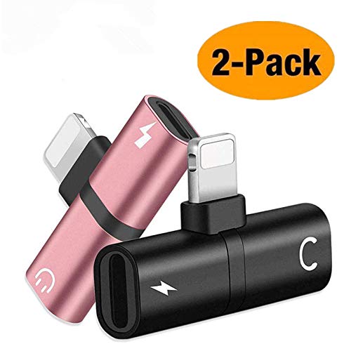 Product Cover [2-Pack] for iPhone Headphone Adapter, Dual Jack Splitter Aux Audio and Charge Earphone Adapter [Audio + Charging + Call + Volume Control] Compatible with iPhone 11/11pro Max/Xs/Xs Max/ 7 8 Plus