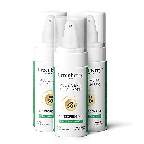 Product Cover Greenberry Organics Aloe Vera Cucumber SPF 50+ Sunscreen Gel with UVA/UVB Protection, PA+++ For Men & Women, 50 ML, Buy 2 Get 1 Free