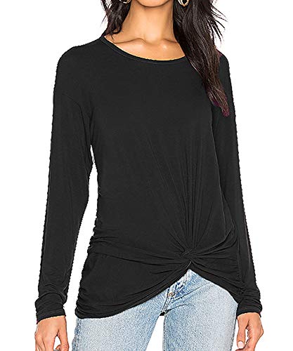 Product Cover KEEMO Women's Casual Loose Twist Knot Front Long Sleeve Tops Blouse Shirt Black