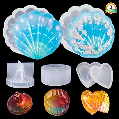 Product Cover LET'S RESIN Silicone Box Molds with Shell Resin Mold, Heart Epoxy Mold, Round Mold, Resin Silicone Molds for Art Casting Resin
