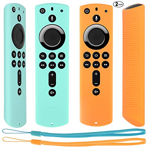 Product Cover [2 Pack] Silicone Protective Case Compatible with Fire TV Stick 4K Alexa Voice Remote Control, Lightweight Anti Slip Shockproof Remote Cover (Mint Green + Orange)