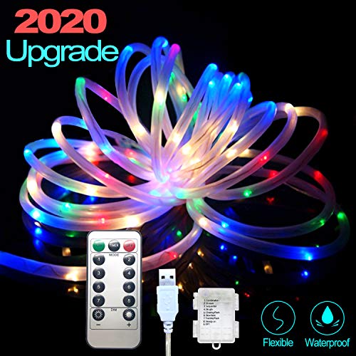 Product Cover IELECMG LED Rope Lights Outdoor - USB/Battery Operated String Lights with Remote 33FT 100LEDs Waterproof Strip Light Color Changing 8 Modes Tube Lights Dimmable for Home Christmas Patio Indoor Decor