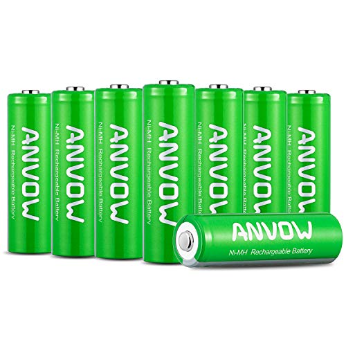 Product Cover AA Batteries Rechargeable, ANVOW Rechargeable AA NiMH Batteries 1.2V 2500mAh High-Capacity 1200 Cycles Recyclable Recharge Battery, 8 Counts