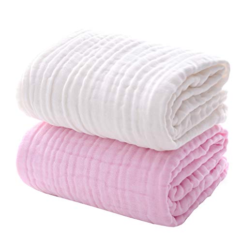 Product Cover Baby Muslin Bath Towels, Super Soft Cotton Receiving Blanket for Baby's Delicate Skin,2Pack 41.3 X41.3 Inches Swaddle Blanket for Newborns Toddlers Boy Girl,Baby Registry as Shower Gift by MUKIN