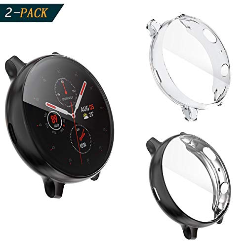 Product Cover Fvlerz for Samsung Galaxy Watch Active 2 Screen Protector 44mm,All-Around TPU Anti-Scratch Case Soft Protective Bumper Cover for Samsung Galaxy Watch Active 2 Smartwatch (Clear+Black, 44mm)