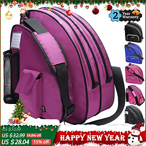 Product Cover TOPOWN Inline & Ice Skate Bag for Boys and Girls Men Inline Skate Bag Women Roller Skate Bag Premium Black Ice Skate Bag Rose Red Pink Inline Skate Bag