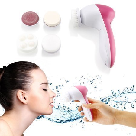 Product Cover Wazdorf Beauty Care Brush Deep Clean 5-In-1 Portable Electric Facial Cleaner Multifunction Massager Relief,facial massager,facial massager machine for face,facial massager machine(Pink)