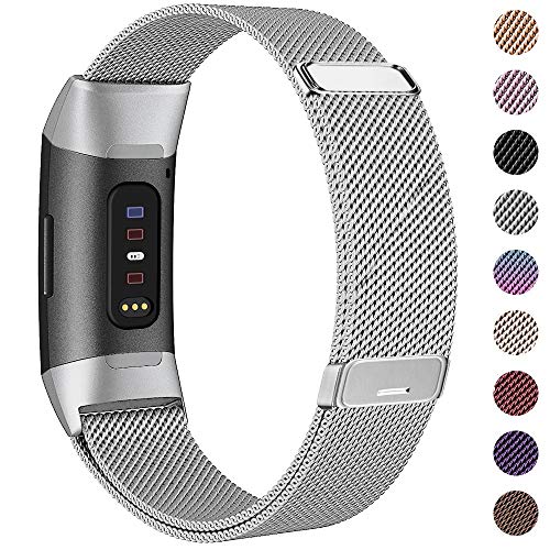 Product Cover HAPAW Bands Compatible with Fitbit Charge 3, Women Men Metal Stainless Steel Replacement Accessories Straps Bracelet Compatible with Fitbit Charge 3 SE Fitness Tracker Small Large