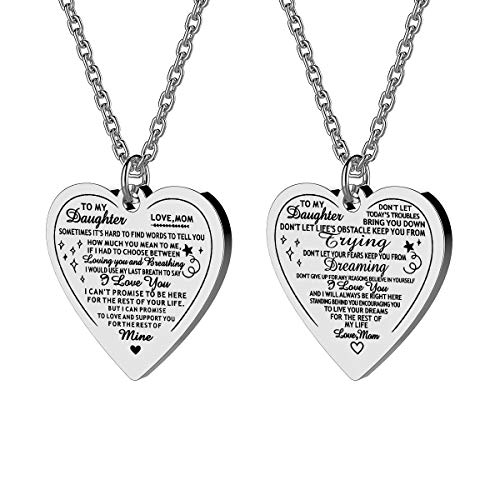 Product Cover seensea Daughter Necklace Set for 2 Heart Pendant Engraved Motivational Message Stainless Steel Jewelry Gifts from Mom