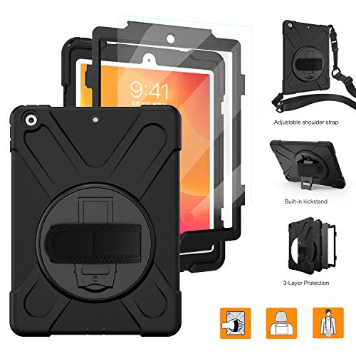 Product Cover BRAECNstock New iPad 10.2 Case 2019,[Built-in Screen Protector] Heavy Duty Shockproof with Kickstand/Hand Strap Case for iPad 7th Generation 2019 10.2