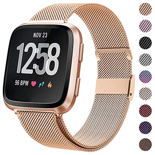 Product Cover HAPAW Bands Compatible with Fitbit Versa/Versa 2, Women Men Metal Stainless Steel Replacement Sport Bracelet Strap Wristbands Accessories Small Large with Magnet Lock for Versa Smartwatch