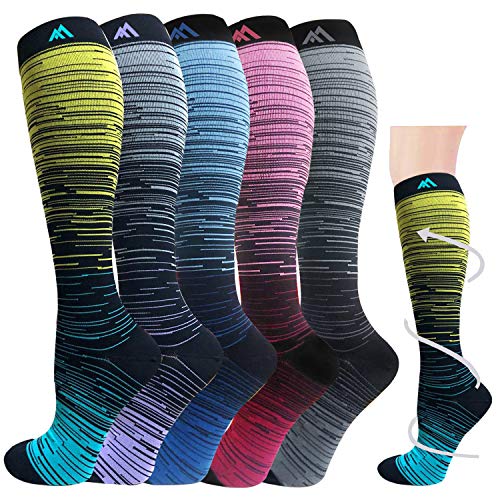 Product Cover 5 Pairs Graduated Medical Compression Socks for Women&Men 20-30mmhg Knee High Sock (Multicoloured 1, Large/X-Large(US SIZE))